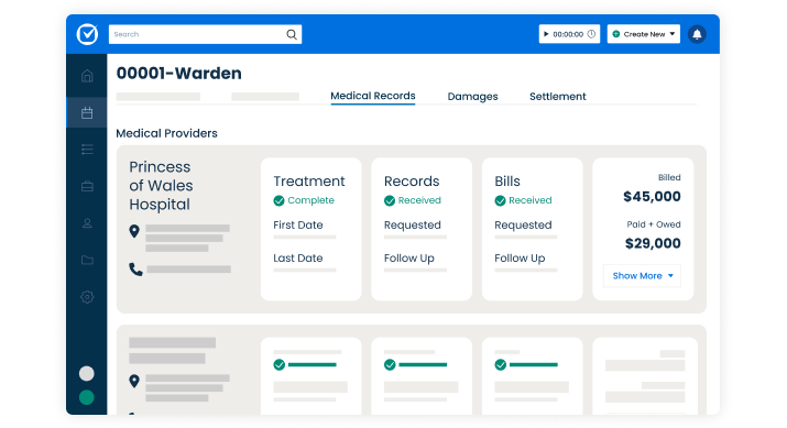 Personal injury dashboard.