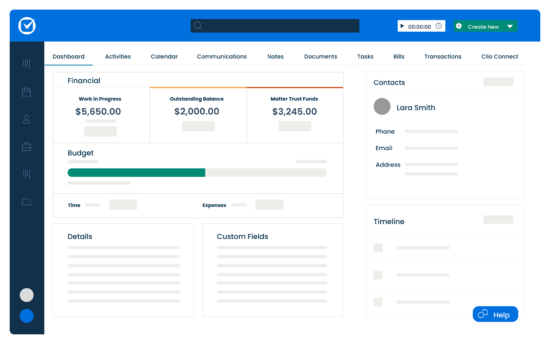 Clio Manage Matters Dashboard Simplified UI Legal Case Management Software for lawyers