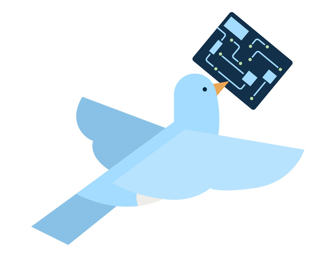 Dove with a computer chip symbolizing worry-free data migration.