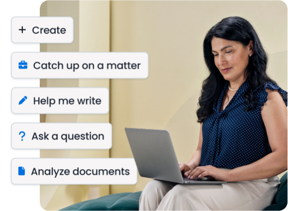 Two legal professionals using Clio’s AI assistant on a tablet to manage their casework.