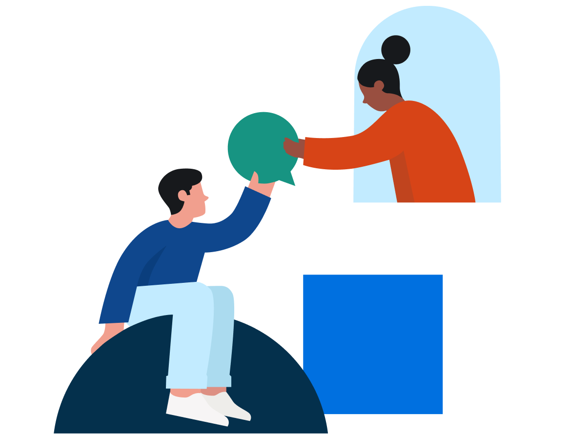 Illustration of two people representing award-winning 24/5 support.