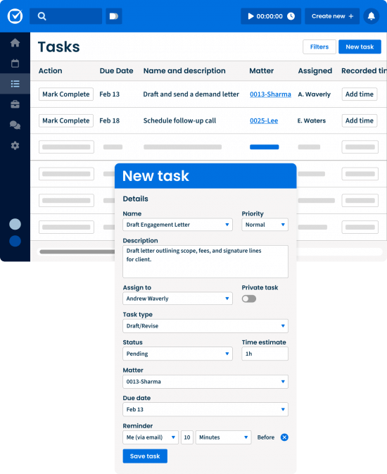 Clio’s legal task management software to organize to-do lists